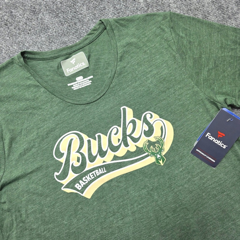Fanatics Milwaukee Bucks NBA Basketball Green Tri-Blend T-Shirt Womens Large NWT